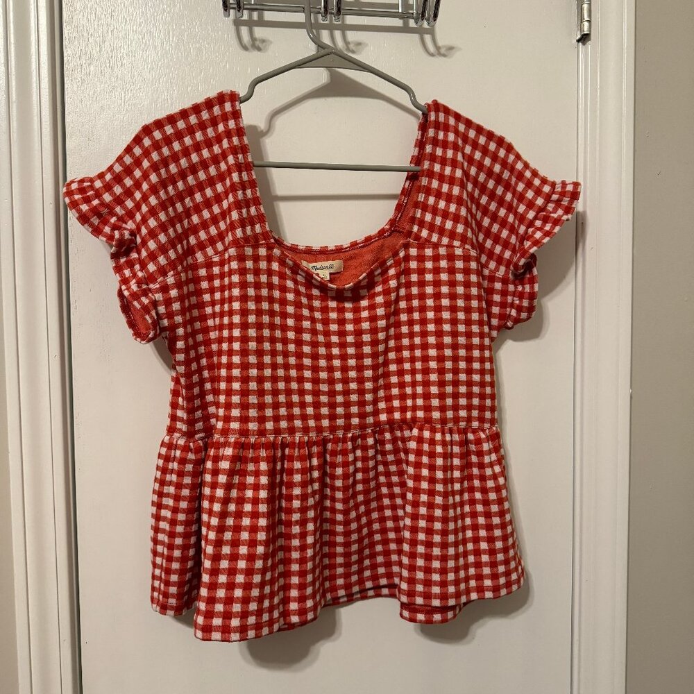 Madewell Gingham Knit Ruffle-Hem Top